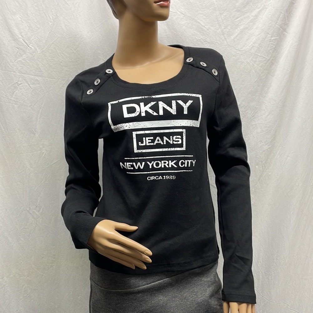 DKNY Jeans Women's Black DKNY Logo Long Sleeve Tee Shirt
